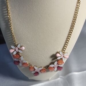 Cute Floral Necklace with Pink and Gold Tone Accents